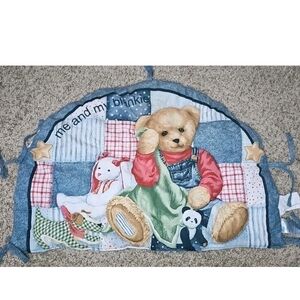 Vintage Blue Jean Teddy Crib Cover W/ Ties Me & My Blankie Quilted Decor EUC